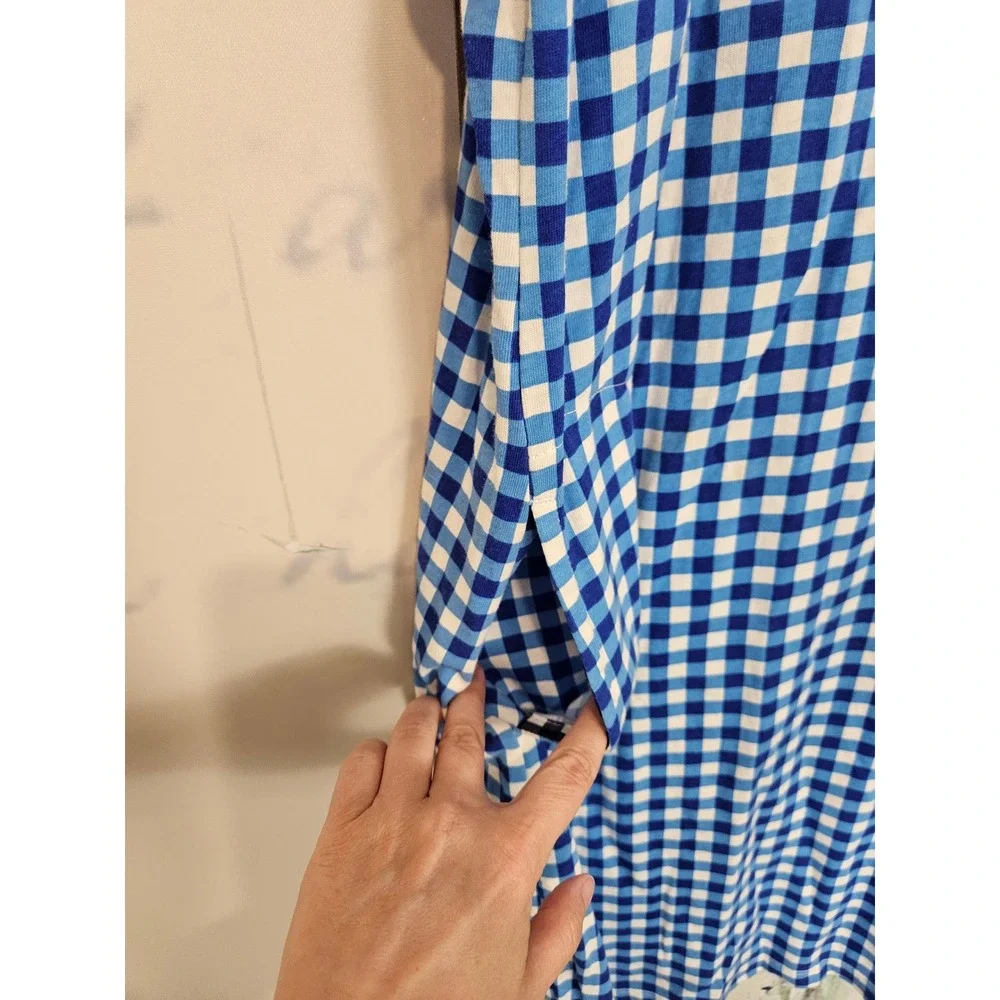 Draper James Lands End Shift Dress 2X Blue Gingham V-Neck Cotton Pockets Classic